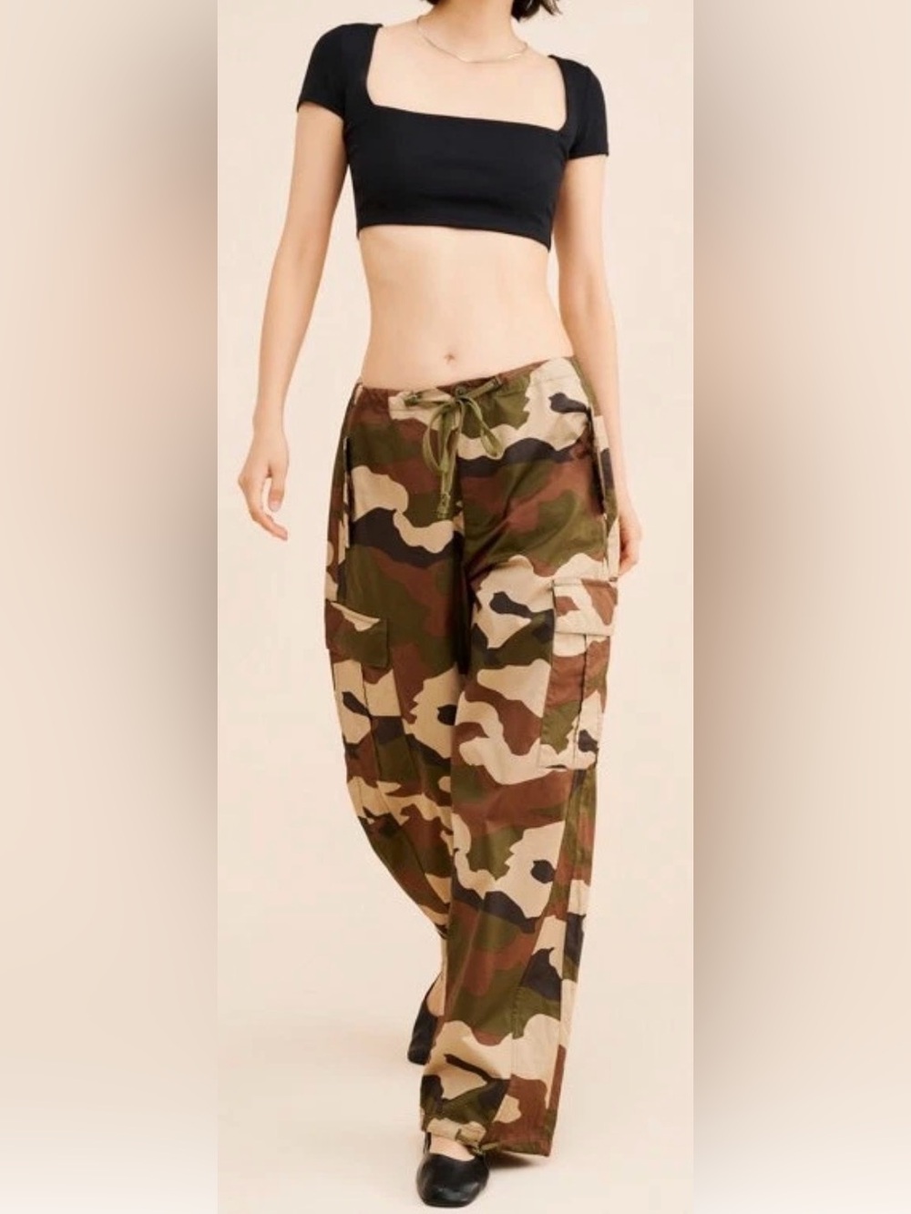 Good American Camouflage Cargo Joggers in Green Brown Tan